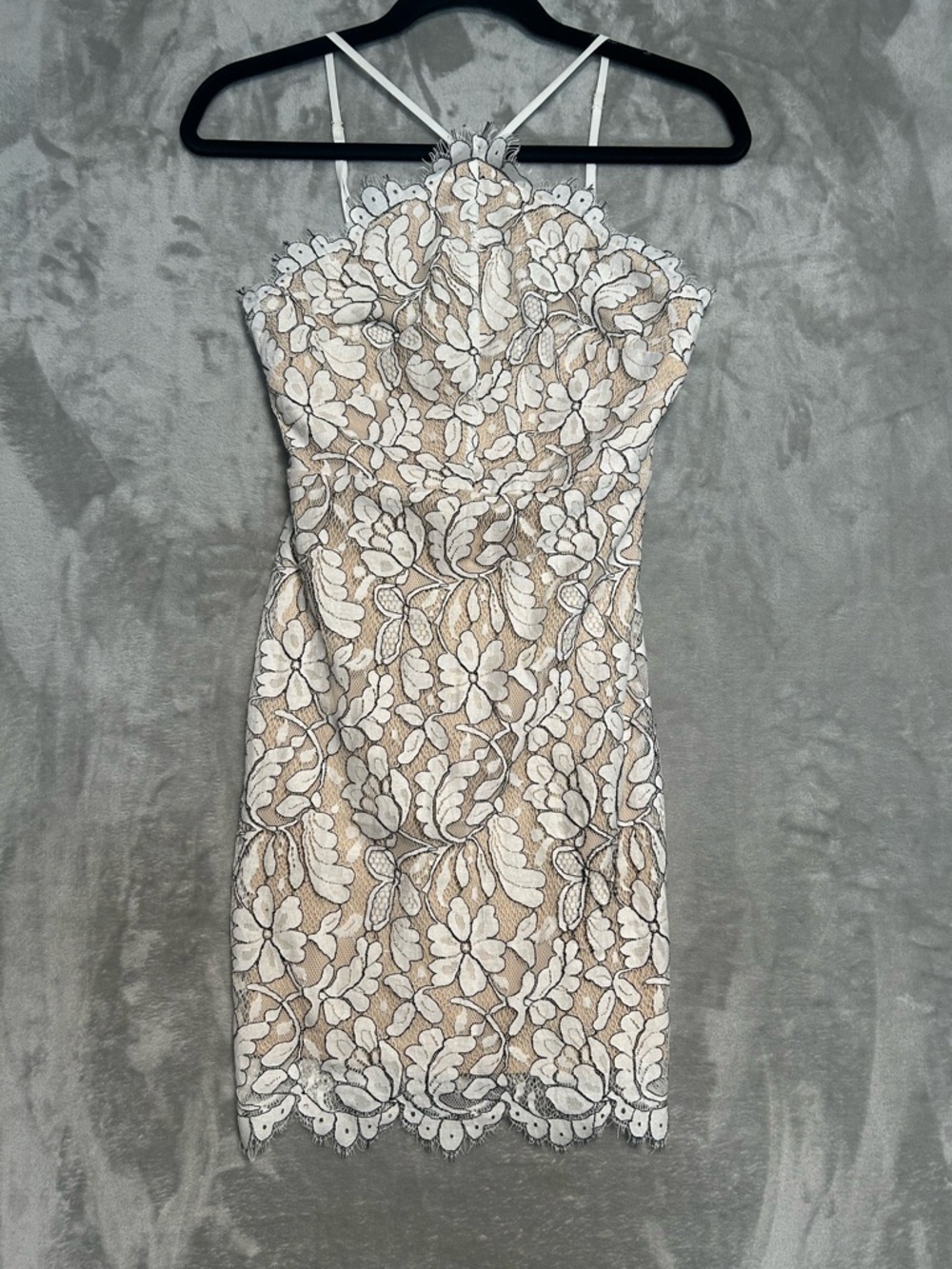 Lulus Mini Cocktail Dress Women’s XS Lace Nude White Dainty